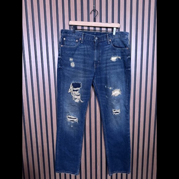 Levis Jeans 38 x 34 Mens Blue Slim Fit Distressed Denim Pants - Picture 1 of 11